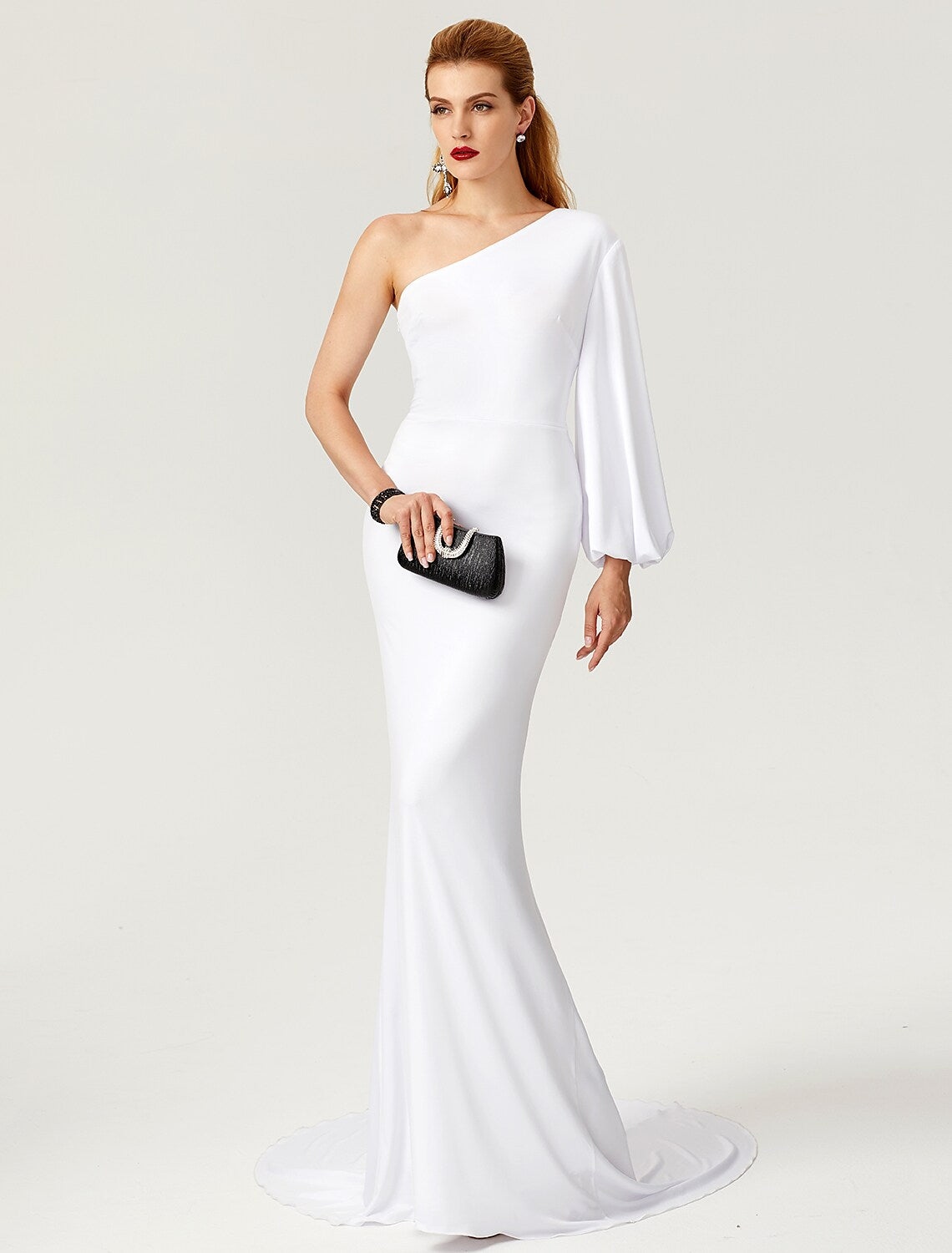 Celebrity Style Dress Engagement Long Sleeve One Shoulder with Pleats
