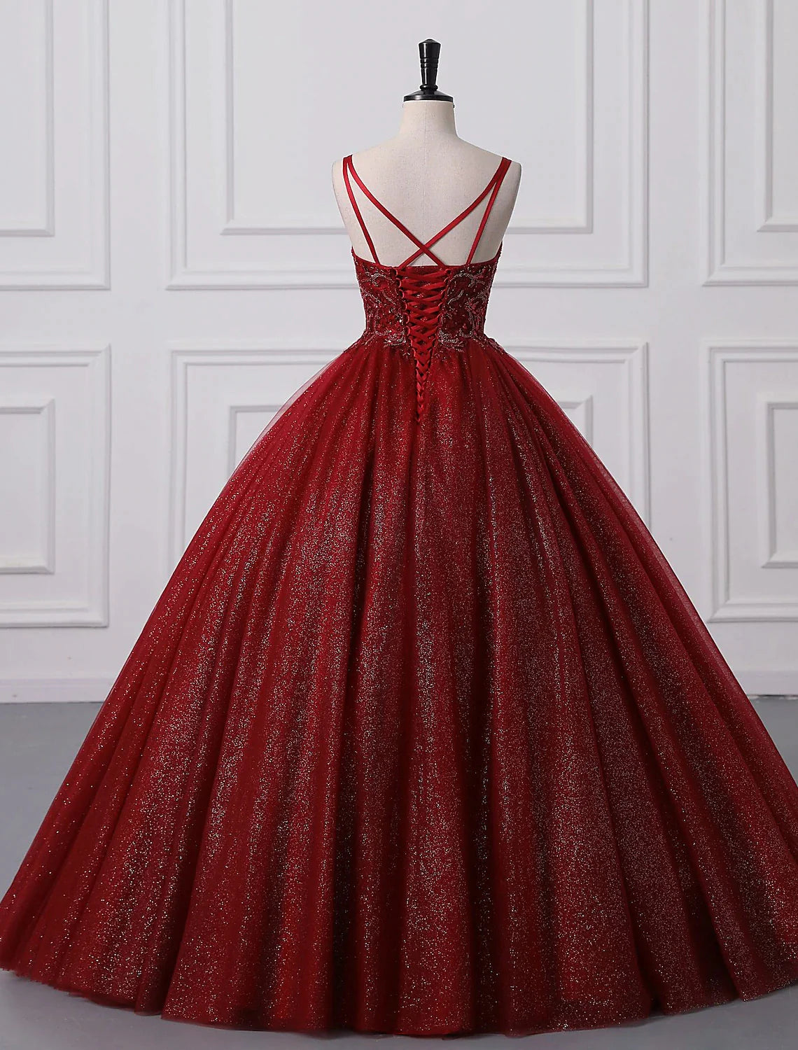 Ball Gown Prom Dresses Princess Dress Graduation Floor Length Sleeveless Spaghetti Strap Lace with Beading Appliques