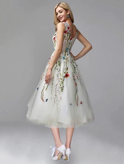 A-Line Prom Dresses Elegant Dress Wedding Length Sleeveless Chiffon with Lace Appliques