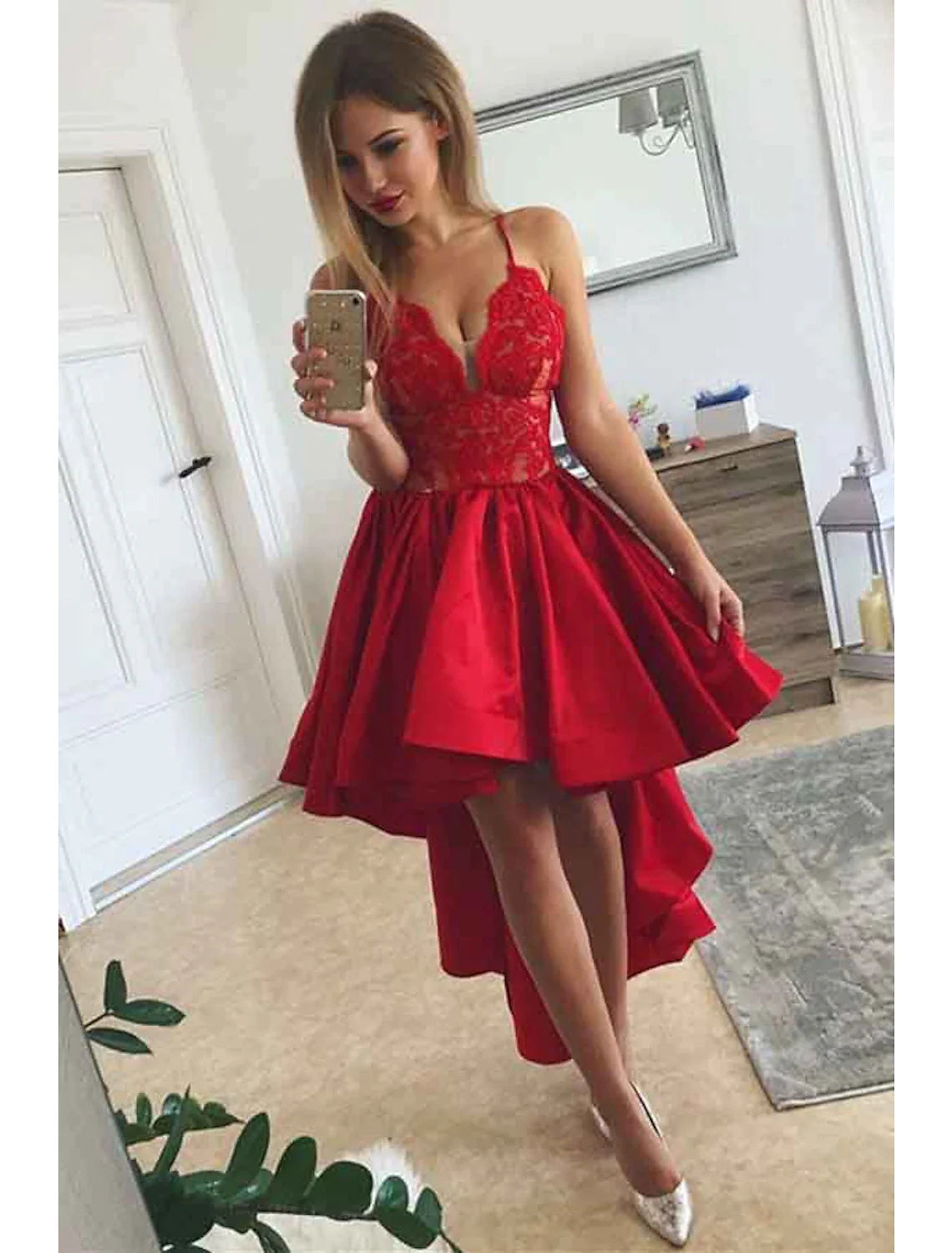 A-Line Prom Dresses Party Dress Homecoming Asymmetrical Sleeveless V Neck Satin with Pleats