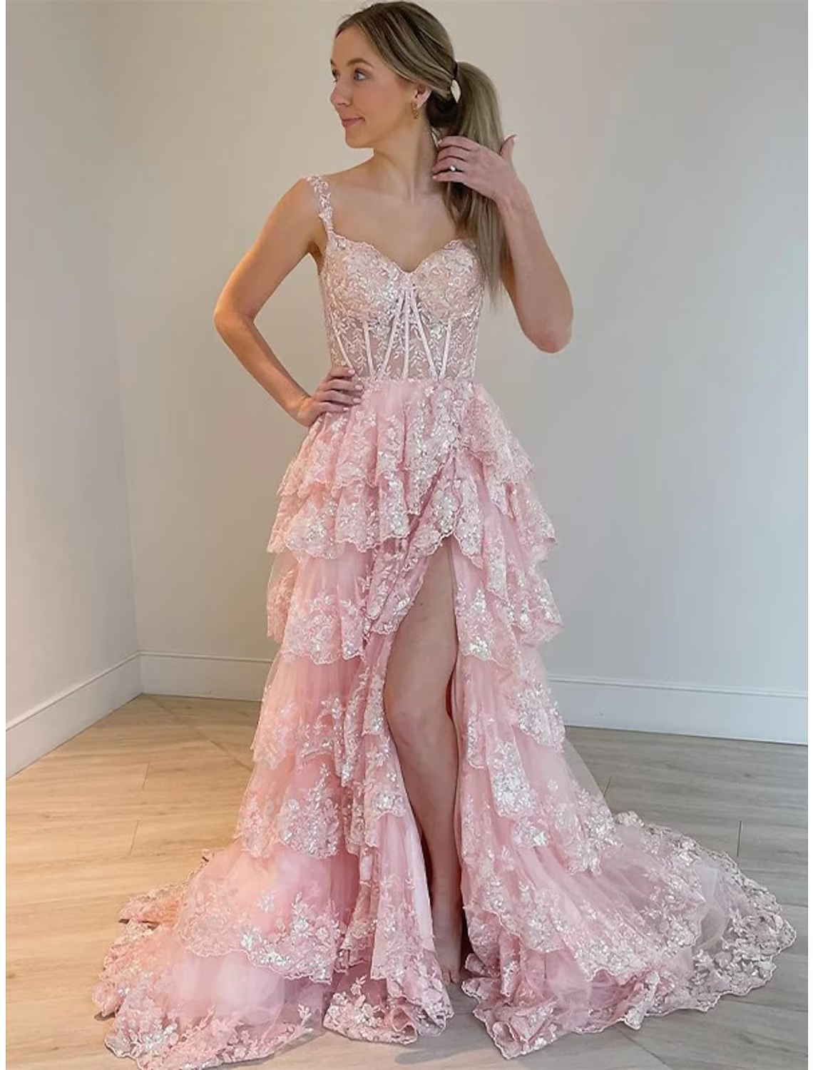 Prom Dresses Corsets Dress Formal Court Train Sleeveless Off Shoulder Tulle with Sequin Slit