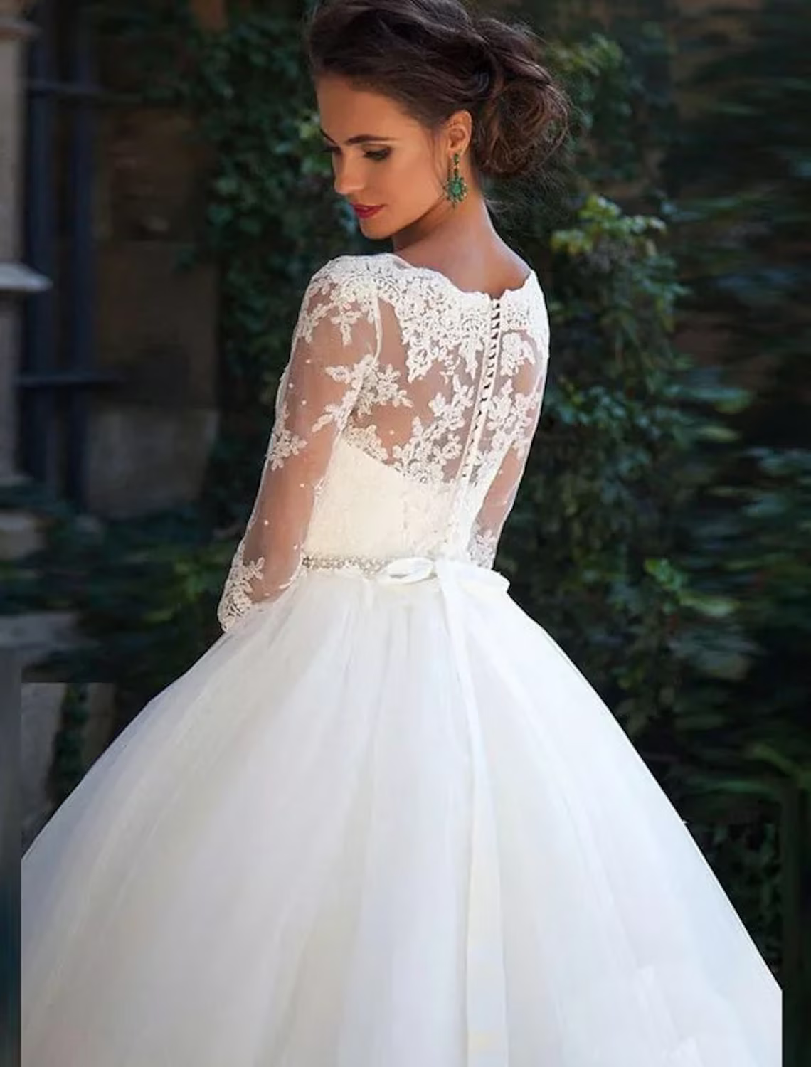 Engagement Formal Wedding Dresses Ball Gown Half Sleeve Lace With Appliques