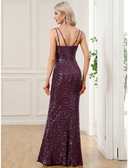Evening Gown Sexy Dress Party Wear Floor Length Sleeveless V Neck Sequined Backless with Sequin