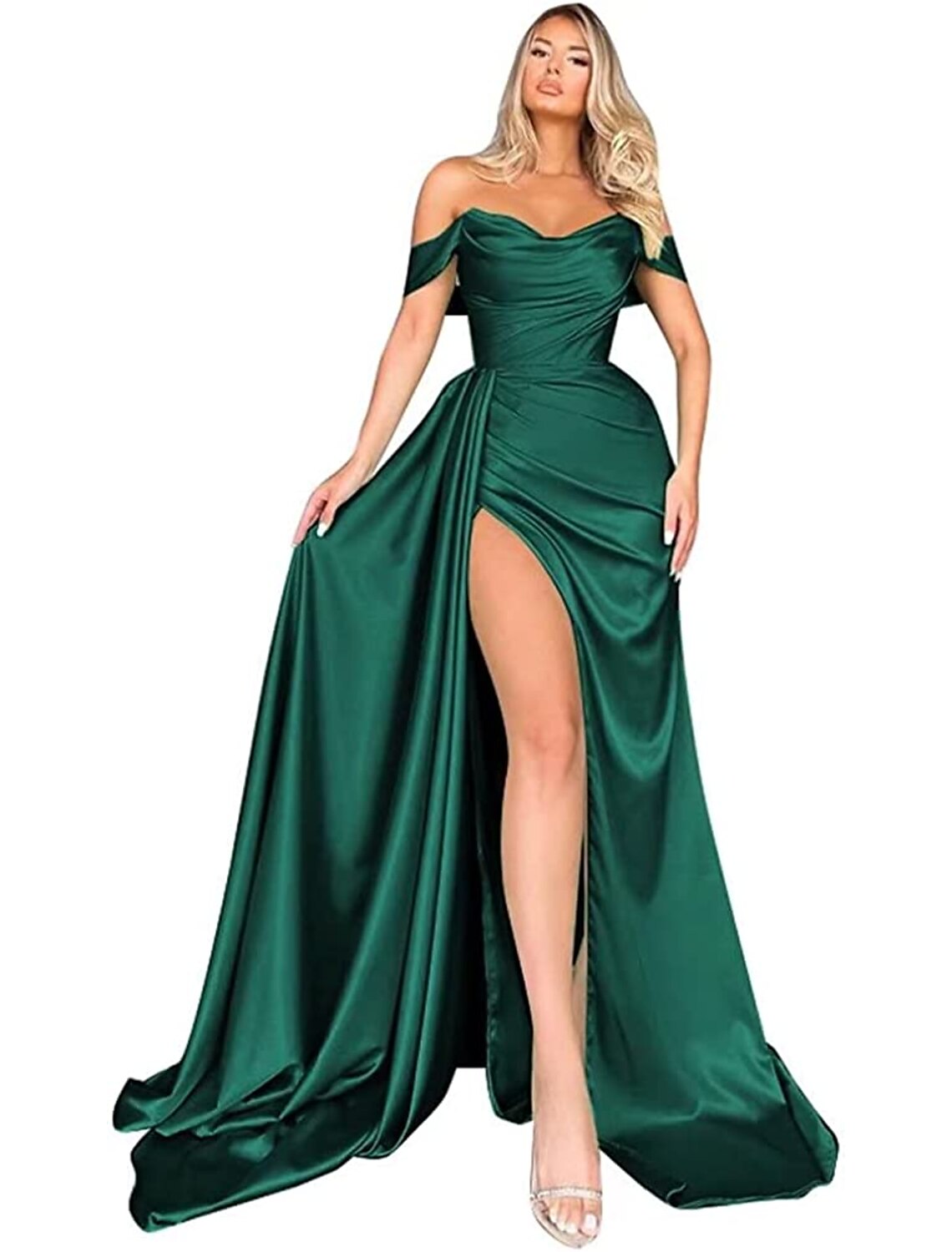 Mermaid / Trumpet Prom Dresses Empire Dress Formal Sweep / Brush Train Sleeveless Off Shoulder Imitation Silk Backless with Ruched Slit