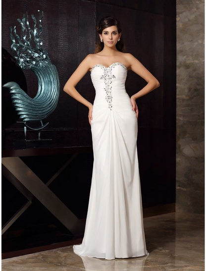 Evening Gown Elegant Dress Party Wear Sleeveless Strapless Chiffon with Rhinestone Ruched