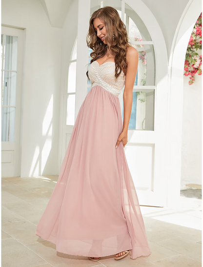 A-Line Wedding Guest Dresses Floral Dress Party Wear Ankle Length Sleeveless Strapless Chiffon Backless with Appliques