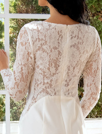 Casual Wedding Dresses Long Sleeve Scoop Neck Lace With