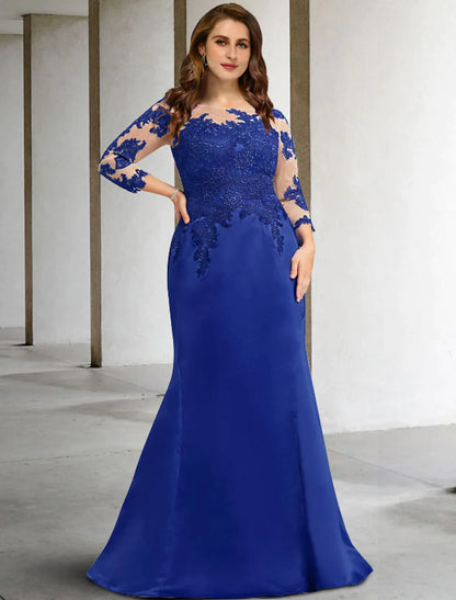Mother of the Bride Dress Plus Size Elegant Floor Length Chiffon Lace Length Sleeve No with Applique