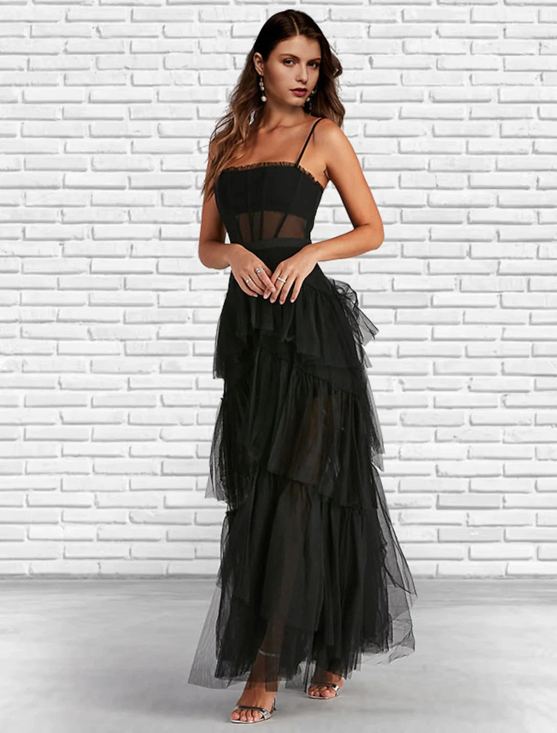 A-Line Prom Dresses Corsets Dress Party Wear Ankle Length Sleeveless Strapless Tulle Ladder Back with Ruffles