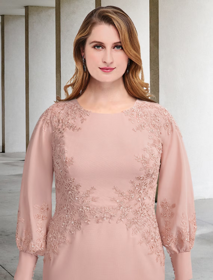 Plus Size Curve Mother of the Bride Dresses Elegant ress Formal Long Sleeve Chiffon with Appliques