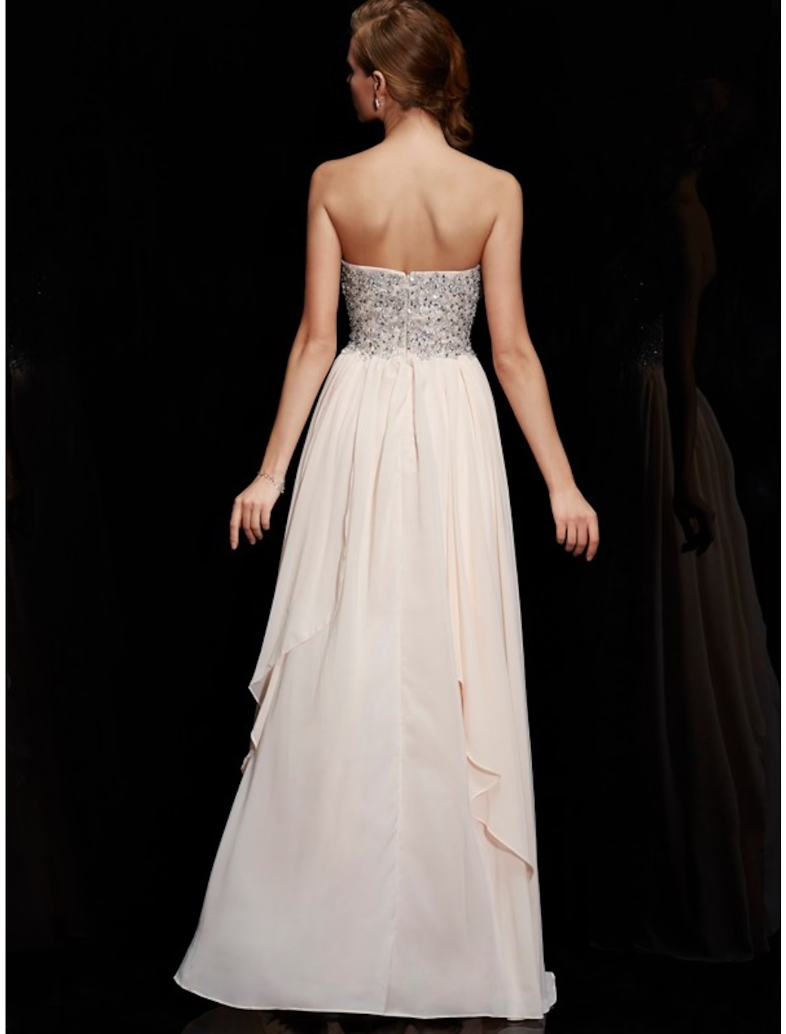 A-Line Prom Dresses Sparkle Shine Dress Formal Floor Length Sleeveless Strapless Chiffon with Rhinestone Ruffles
