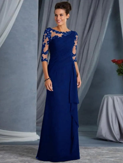 Evening Gown Elegant Dress Wedding Guest Floor Length Half Sleeve  Lace Appliques