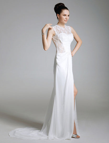 Celebrity Style Dress Formal Evening Sleeveless Chiffon with Lace Split Front
