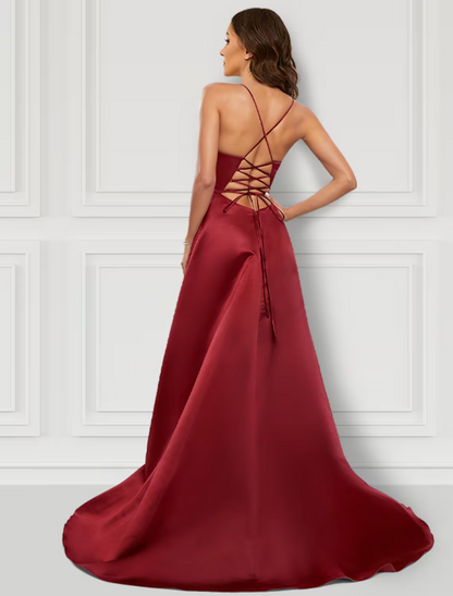 A-Line Prom Dresses Sexy Dress Formal Asymmetrical Sleeveless Strap Charmeuse with Ruffles Slit