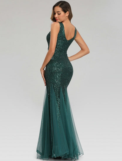 Sparkle Sexy Party Wear Formal Evening Dress V Neck Sleeveless Floor Length Sequined with