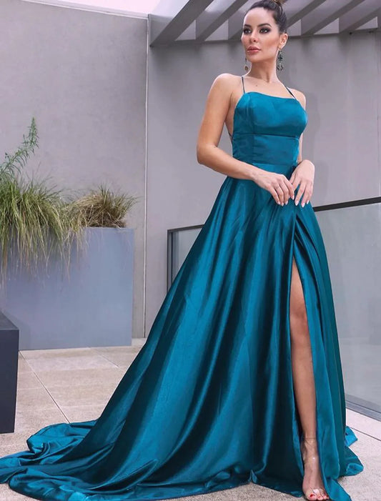 Prom Dresses Party Sleeveless Strap Satin with Slit