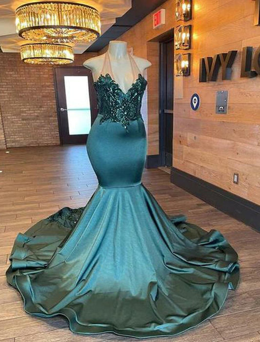 Mermaid / Trumpet Quinceanera Dresses Celebrity Style Dress Formal Court Train Sleeveless V Neck African American Imitation Silk Backless with Glitter