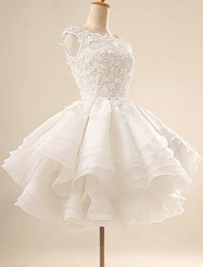 Floral Little White Dresses Puffy Homecoming Cocktail Party Dress Sleeveless Short Mini Tier Shouder Flower