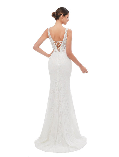 Evening Gown Celebrity Style Dress Engagement Sleeveless V Neck Sequined with Embroider