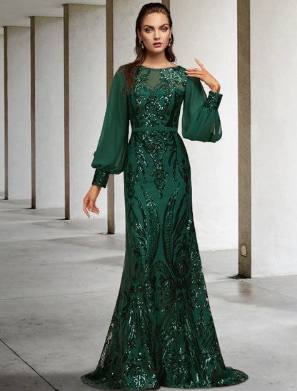 Mother of the Bride Dress Wedding Elegant Chiffon Sequined Long Sleeve with Appliques