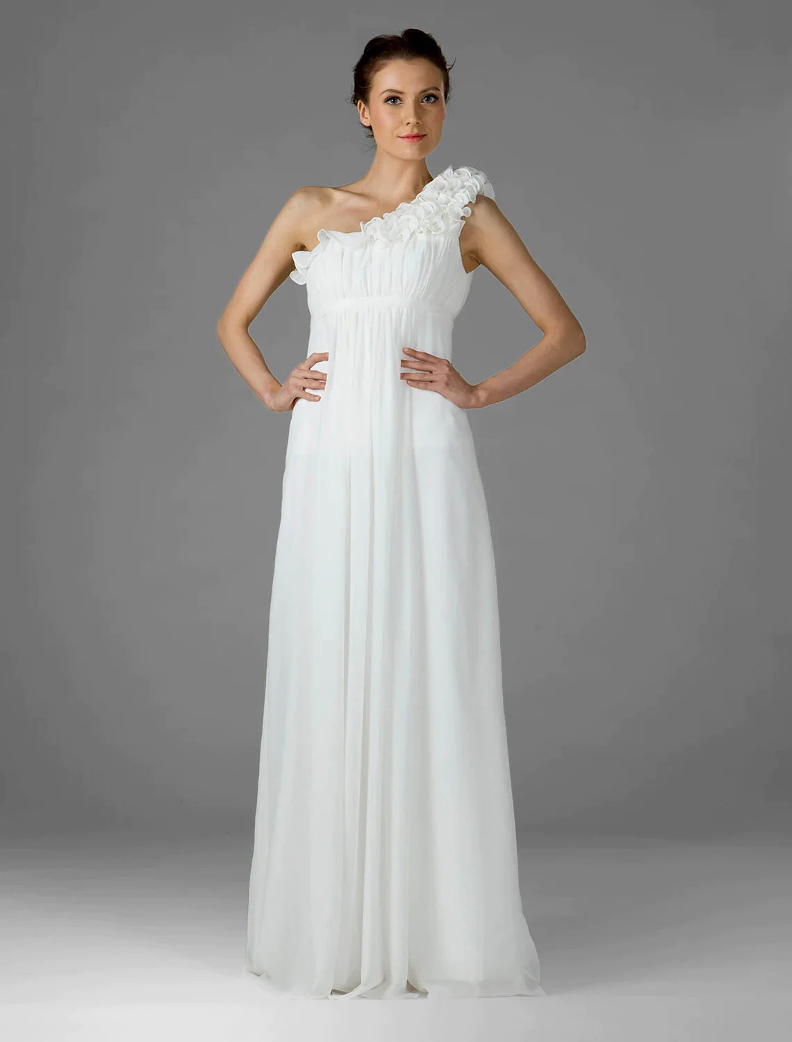 Bridesmaid Dress One Shoulder Sleeveless Elegant Floor Length Chiffon with