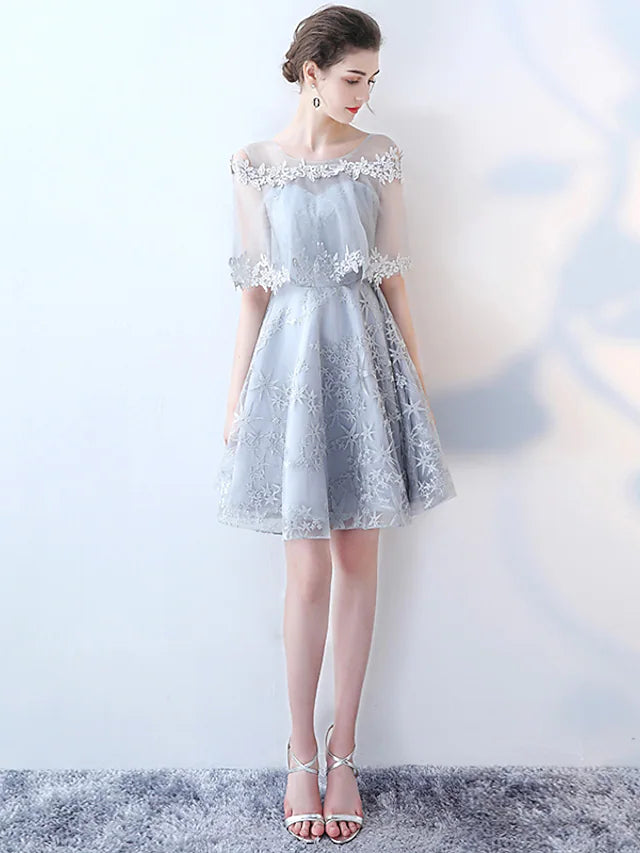 Elegant Party Dress Short Mini Tulle Lace Pattern Print