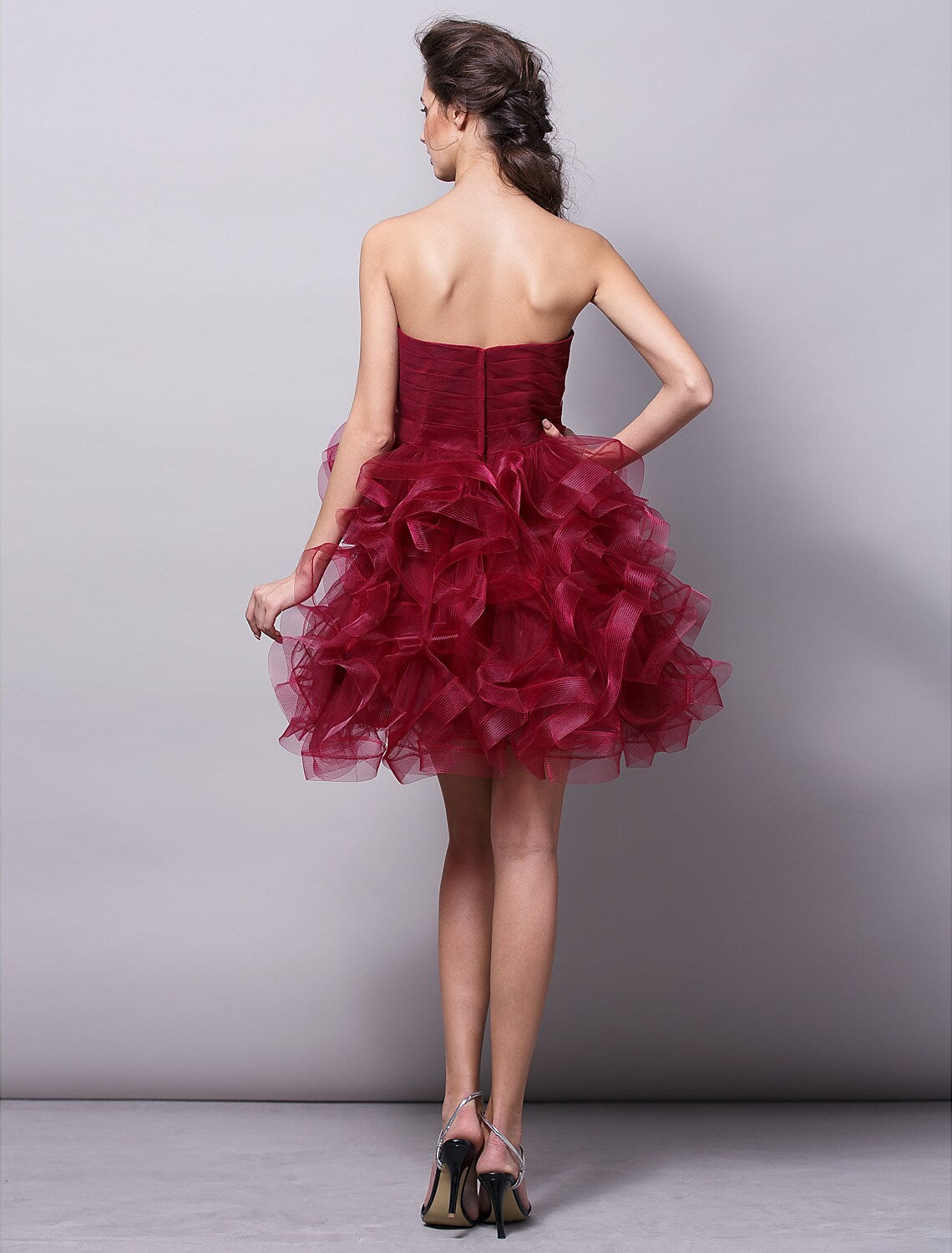 Cocktail Party Dress Strapless Sleeveless Short Mini Tulle with Ruched Tier