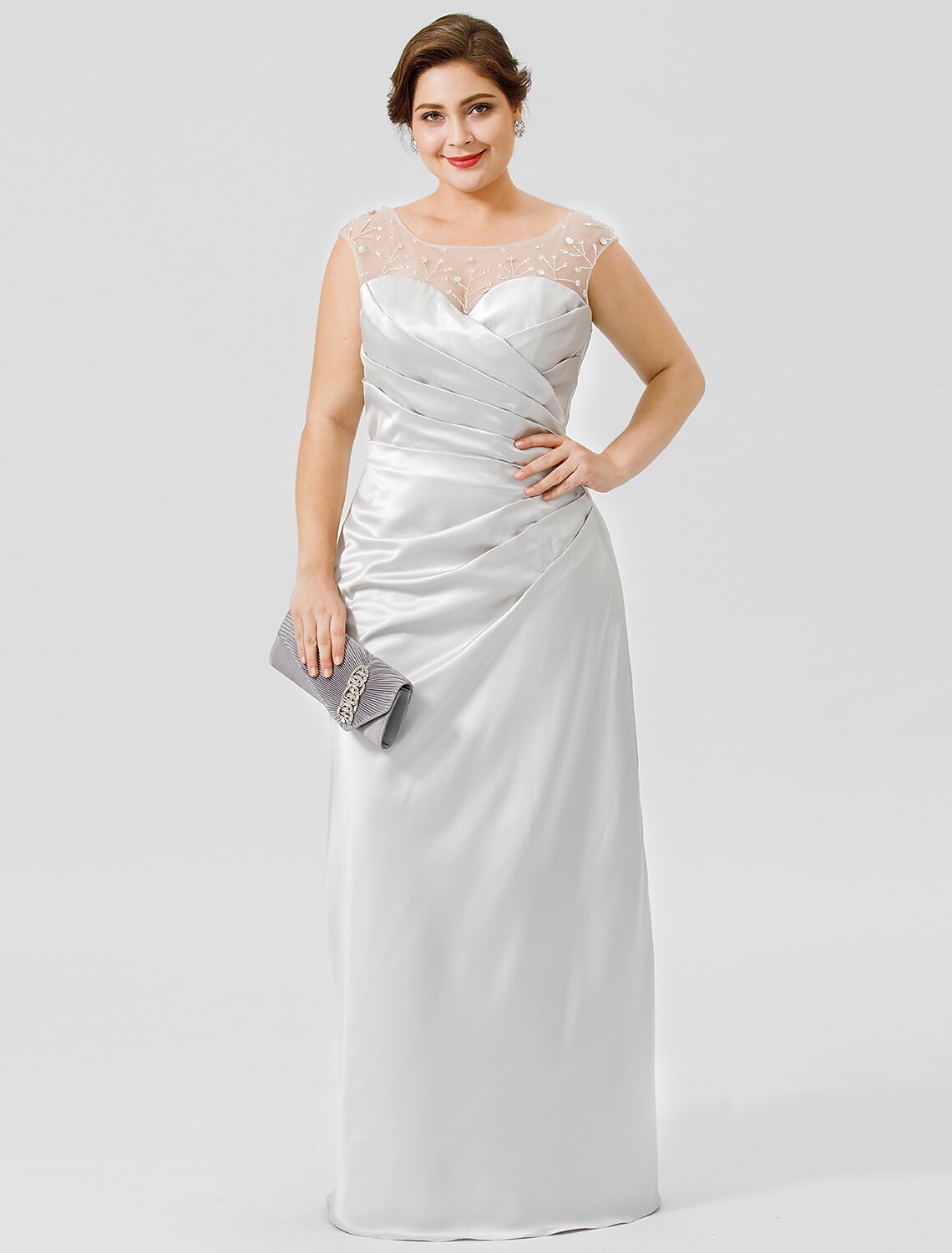 Mother of the Bride Dress Classic Timeless Elegant Luxurious Plus Size Floor Length Satin Sleeveless No with Pleats Crystals