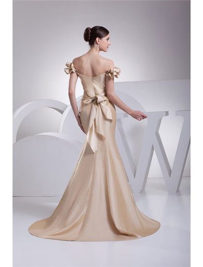 Evening Gown Elegant Dress Engagement Court Train Short Sleeve Sweetheart  with Sash  Ribbon