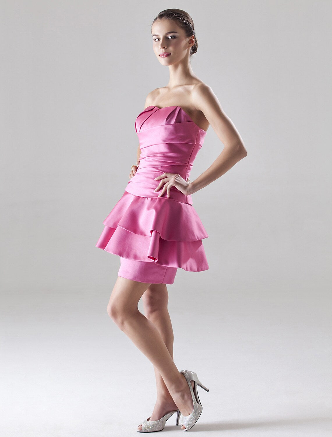 A-Line Dress Short Mini Sleeveless Satin Side Draping