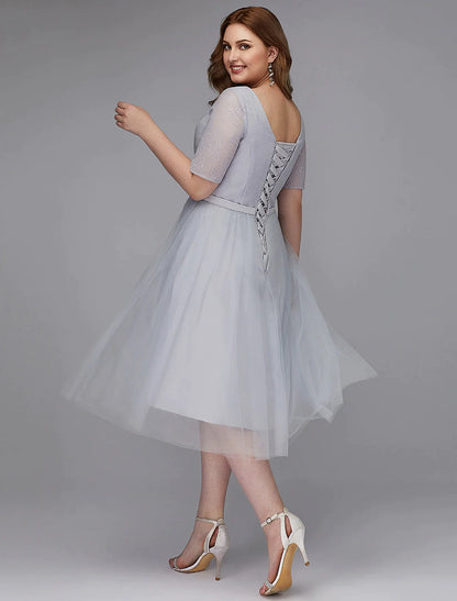 A-Line Elegant Dress Wedding Short Sleeve V Neck Lace Lace-up with Sash
