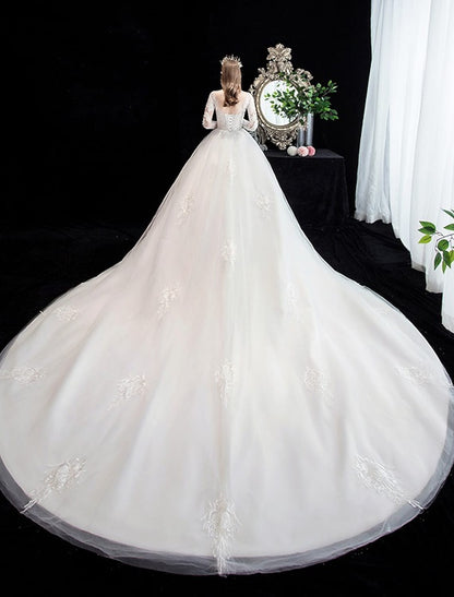 Engagement Formal Wedding Dresses Long Sleeve Off Shoulder Lace Beading