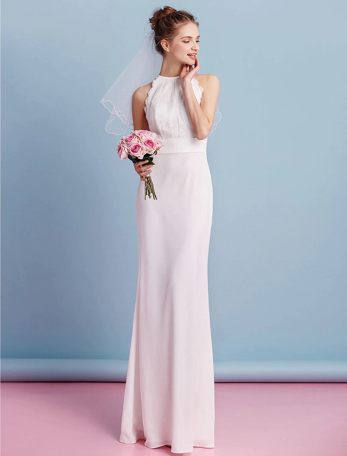 Wedding Dresses Floor Length Sleeveless Chiffon With Lace
