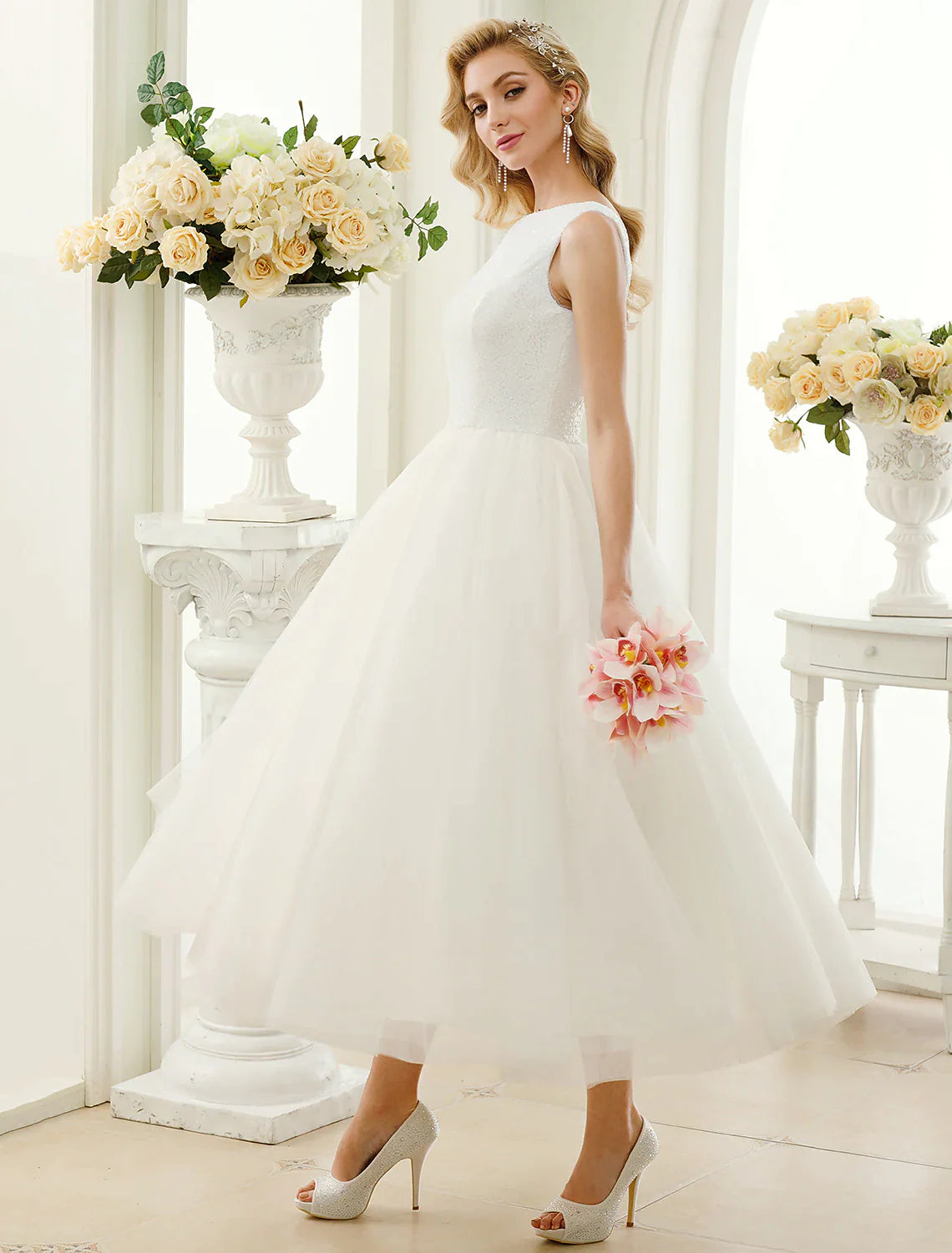 Open Back Little White Dresses Dresses A-Line Tulle With Lace Sequin