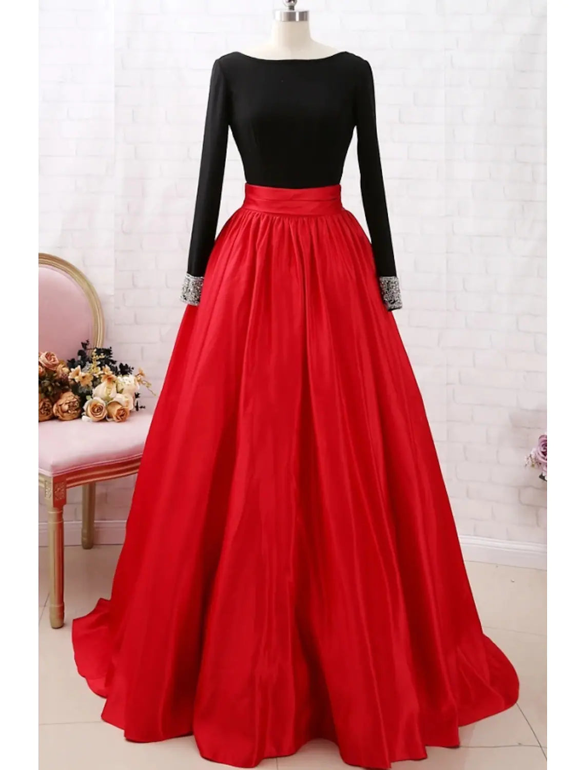 A-Line Prom Dresses Dress Party Wear Long Sleeve Satin with Pleats