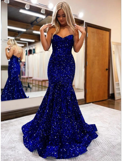 Mermaid / Trumpet Prom Dresses Sparkle & Shine Dress Formal Sweep / Brush Train Sleeveless Sweetheart Sequined Backless with Sequin