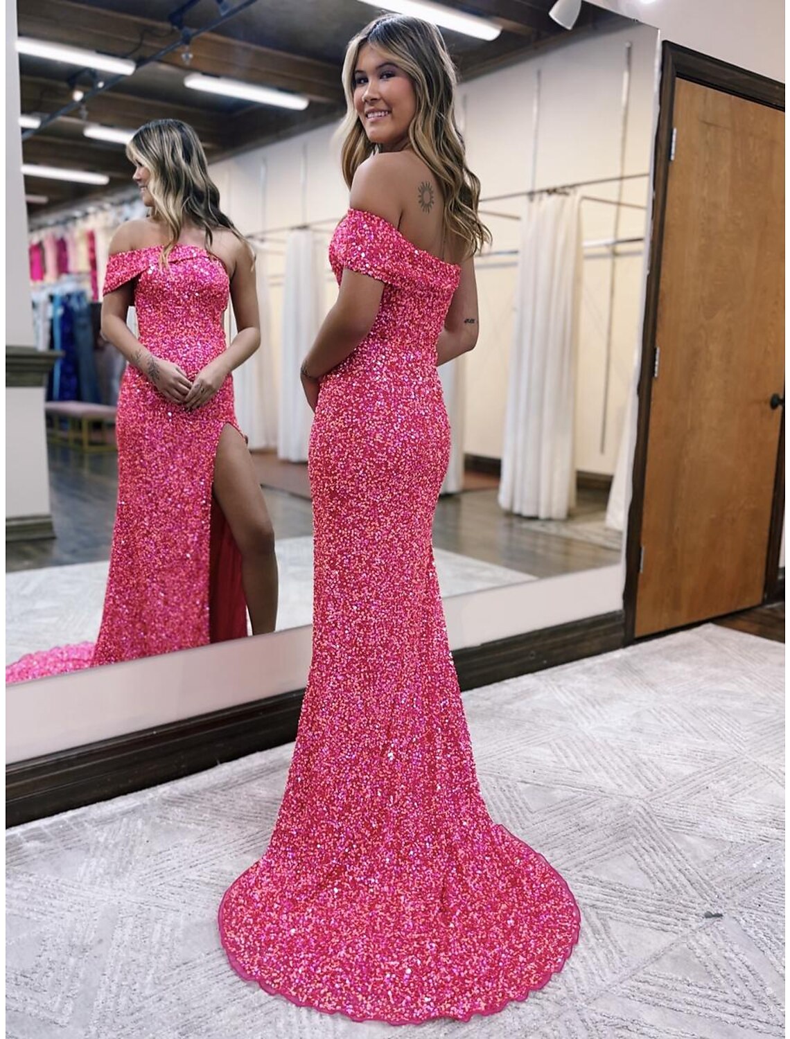 Mermaid / Trumpet Prom Dresses Sparkle & Shine Dress Formal Sweep / Brush Train Sleeveless One Shoulder Sequined with Sequin Slit