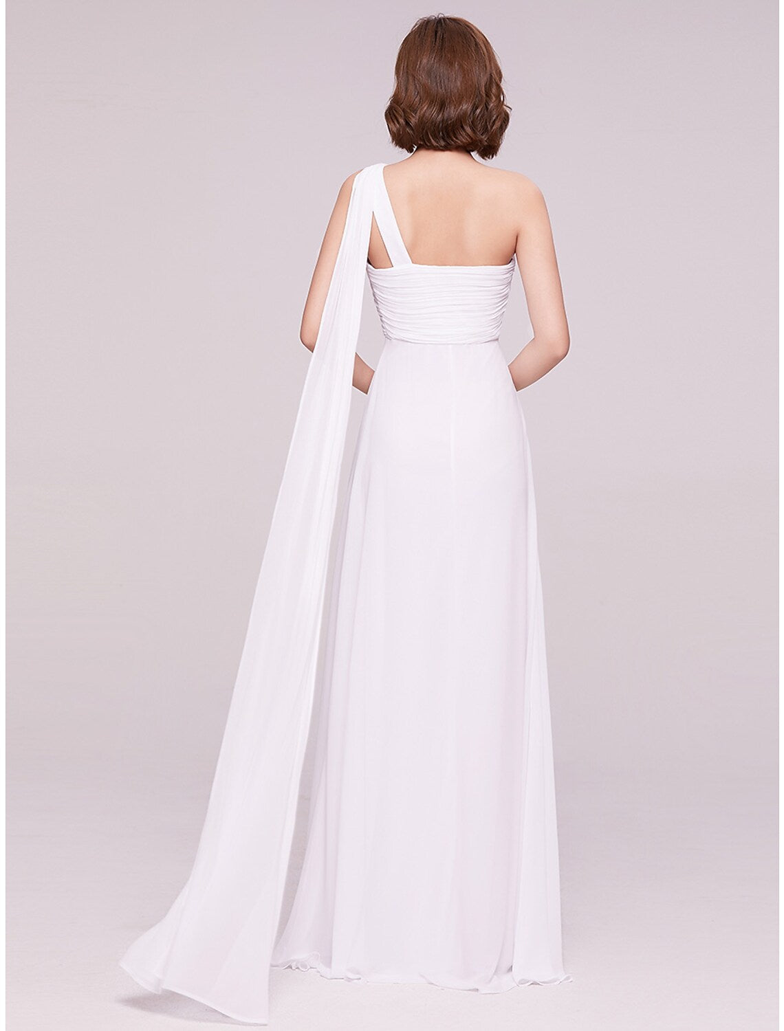 Plus Size Wedding Guest Formal Evening Dress One Shoulder Backless Sleeveless Floor Length Chiffon Pleats Draping