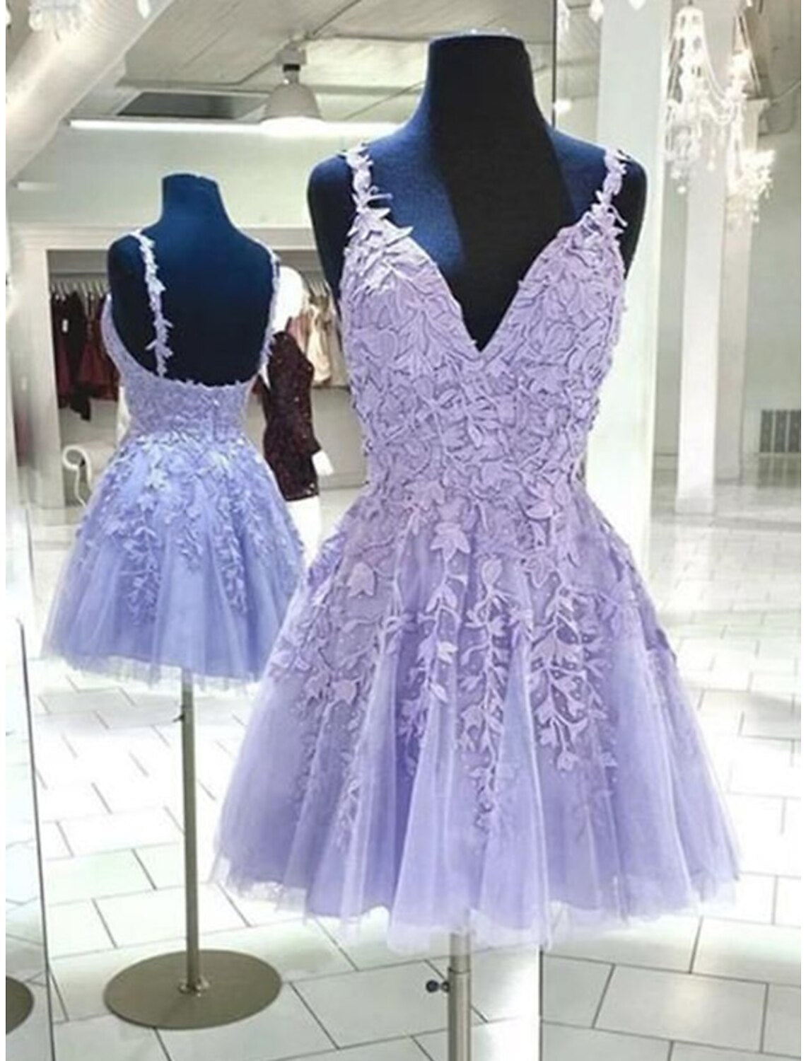 A-Line Homecoming Dresses Backless Dress Graduation Birthday Short / Mini Sleeveless Spaghetti Strap Tulle with Appliques
