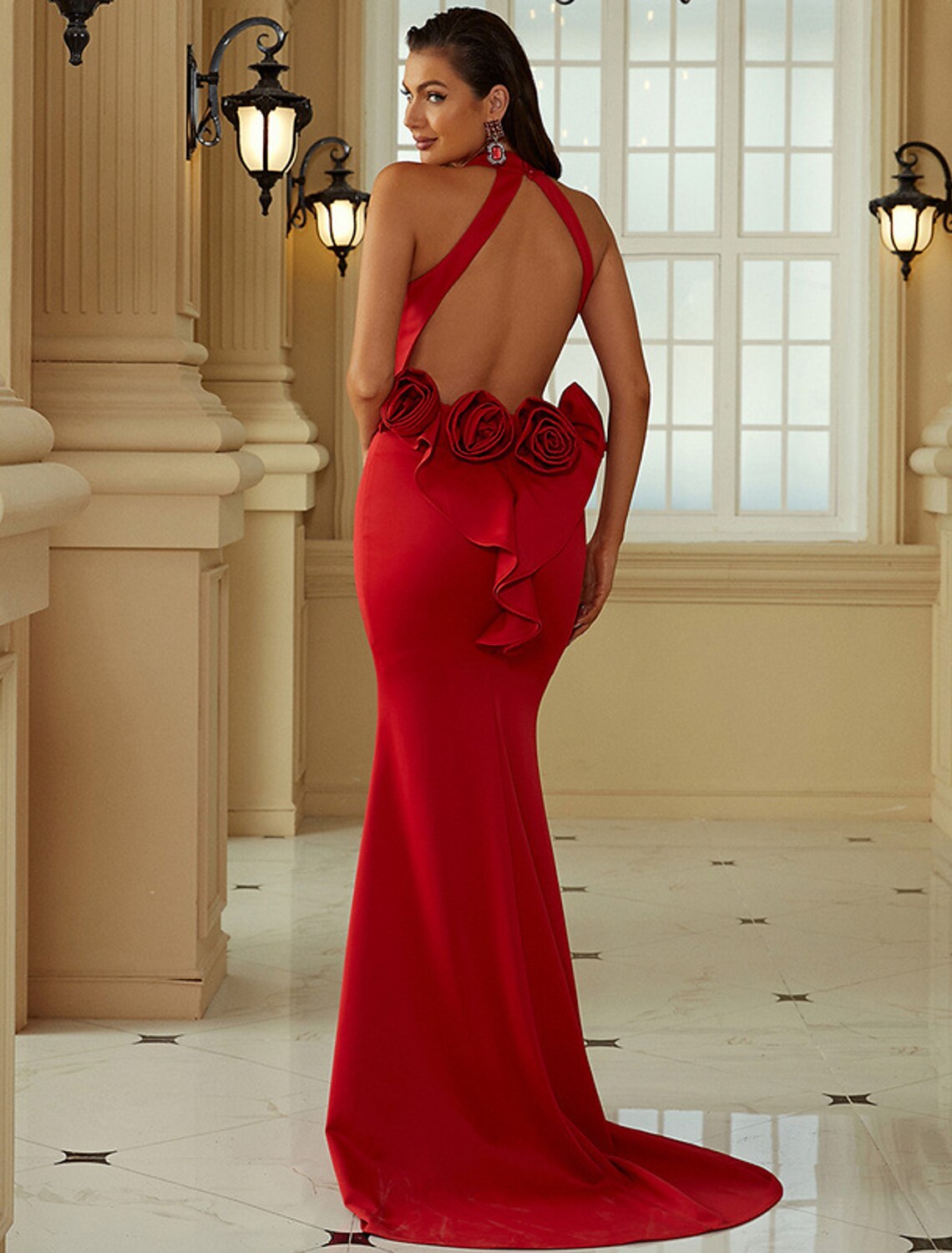 Evening Gown Dress Formal Court Train Sleeveless Polyester with Ruffles