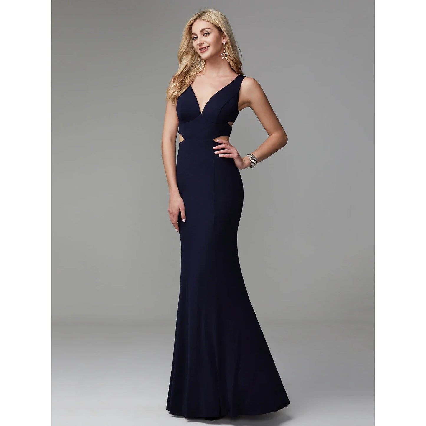Mermaid / Trumpet Cut Out Beautiful Back Elegant Prom Formal Evening Dress V Neck Sleeveless Floor Length Spandex with Pleats