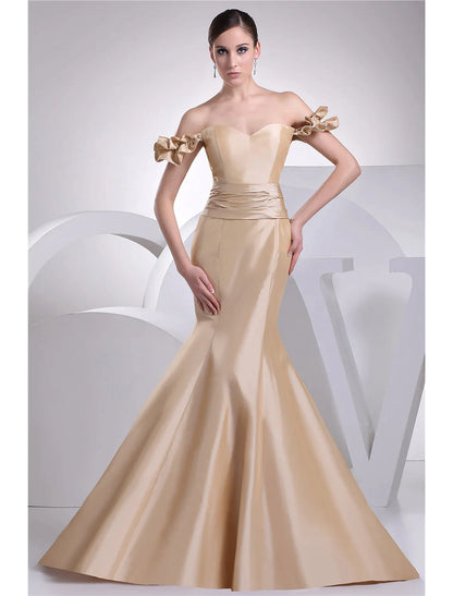 Evening Gown Elegant Dress Engagement Court Train Short Sleeve Sweetheart  with Sash  Ribbon