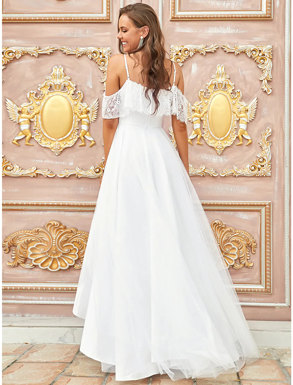Bridal Little White Dresses Asymmetrical A-Line Off Shoulder Lace