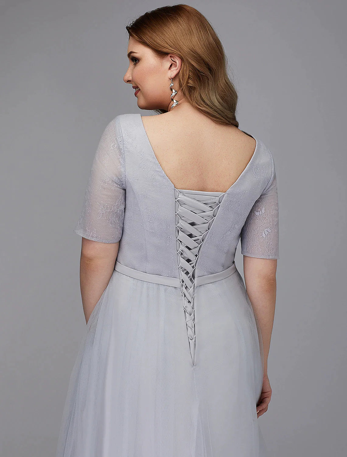 A-Line Elegant Dress Wedding Guest Tea Length Short Sleeve V Neck Lace Lace-up with Sash / Ribbon
