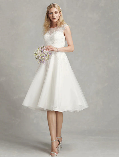 Open Back Little White Dresses Wedding Dresses  A-Line  Lace Appliques
