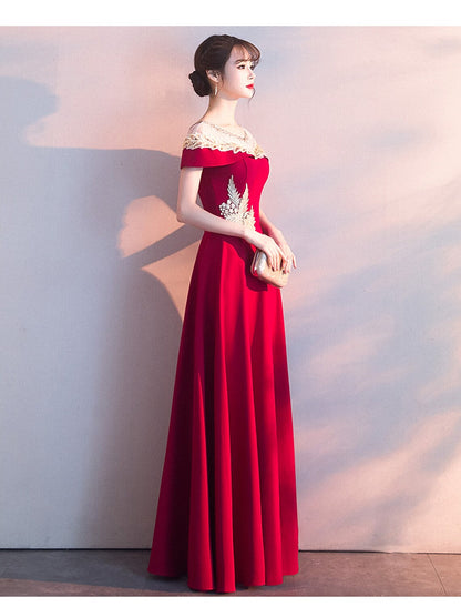 A-Line Prom Dresses Elegant Dress Wedding Guest Floor Length Short Sleeve Satin with