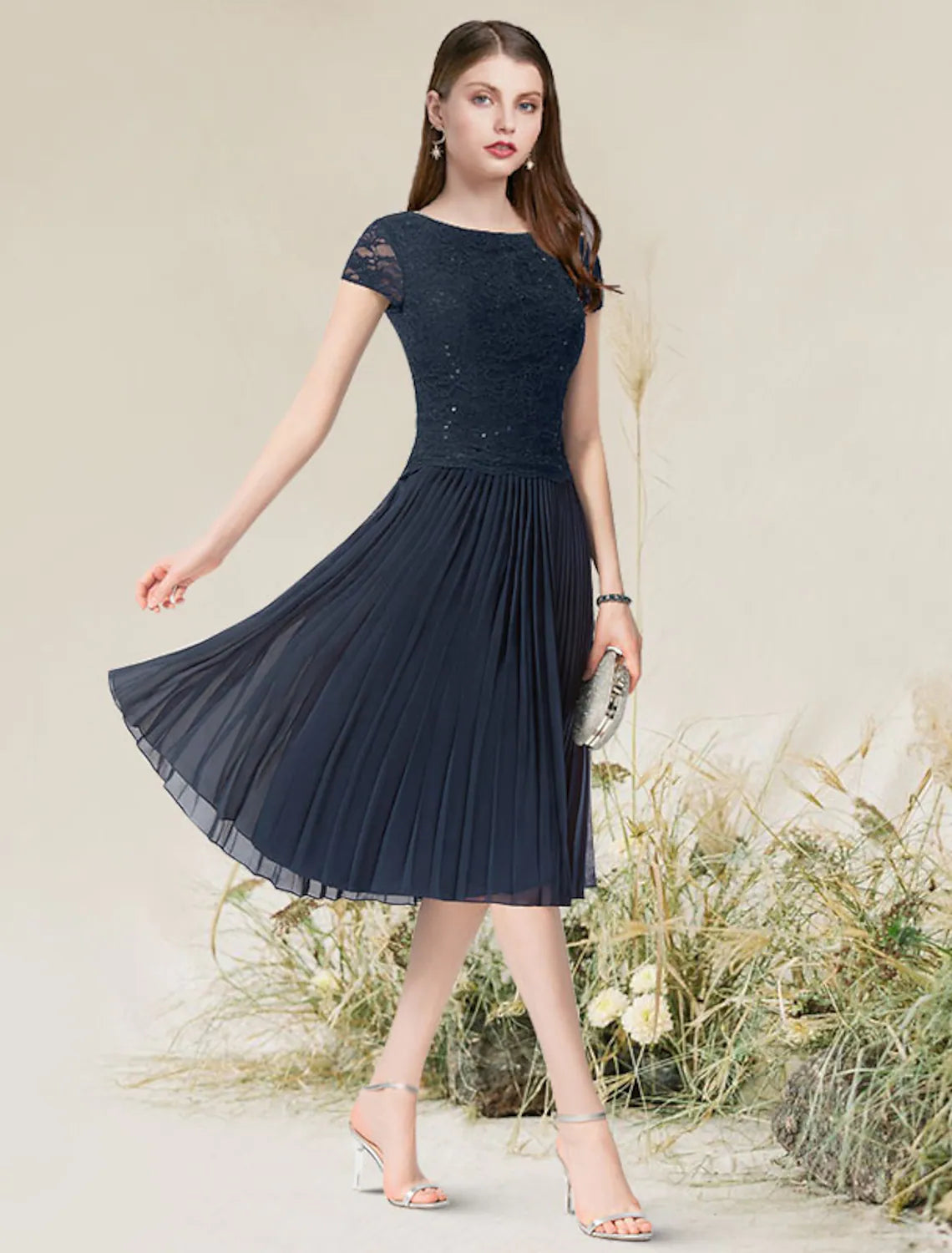 A-Line Cocktail Dresses Homecoming Short Sleeve Chiffon with Pleats
