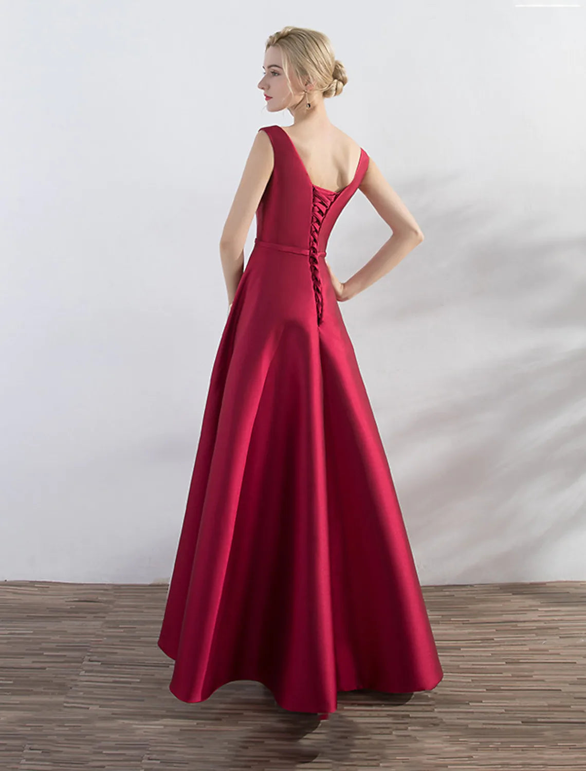 A-Line Evening Gown Elegant Minimalist Dress Party Wear Wedding Guest Asymmetrical Sleeveless Satin with Sleek