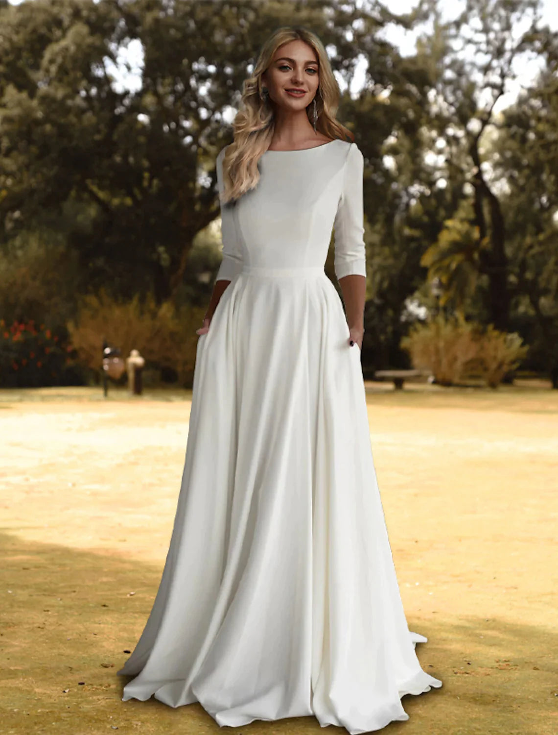 Casual Wedding Dresses A-Line Length Sleeve Stretch Pleats