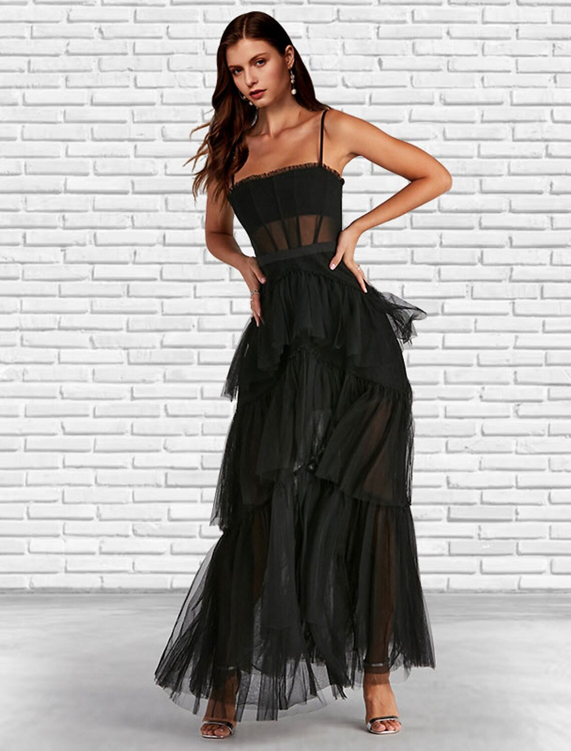 A-Line Prom Dresses Corsets Dress Party Wear Ankle Length Sleeveless Strapless Tulle Ladder Back with Ruffles